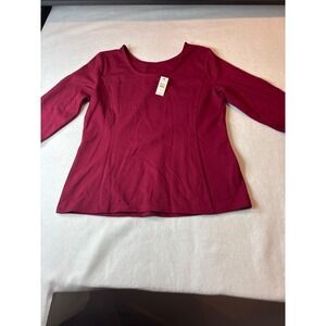 Talbots Womens Scoop Neck 3/4 Sleeve Top M Magenta